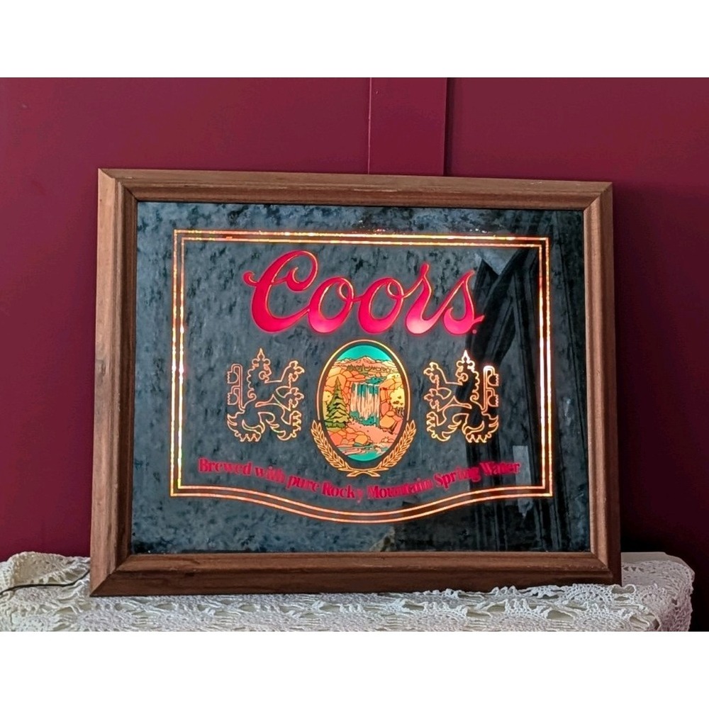 Vintage 1980 COORS Rocky Mountain waterfall Lighted Mirror Beer Bar Sign Backlit